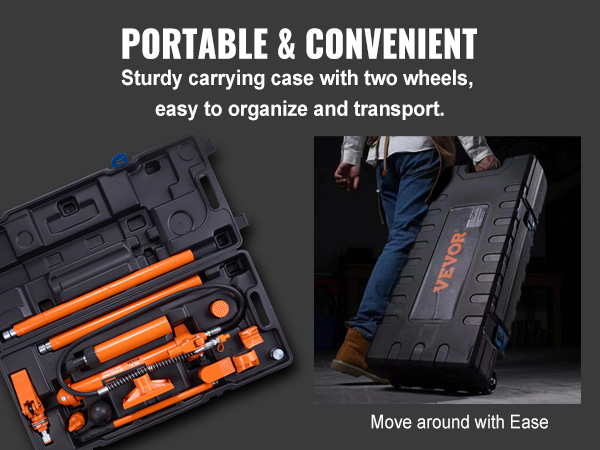 VEVOR porta power kit in carrying case with wheels; easy to organize and transport.