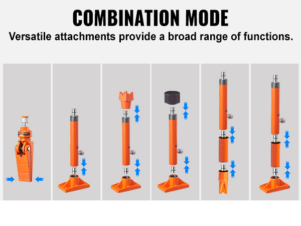 VEVOR porta power kit combination mode showcasing versatile orange attachments for various functions.