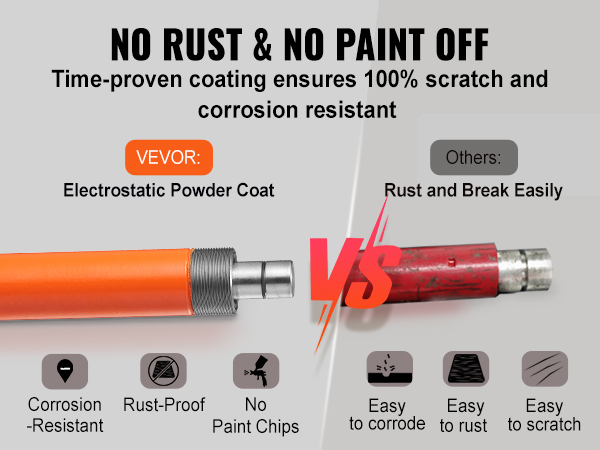 VEVOR porta power 4 ton: corroded vs. new corrosion-resistant paint with no rust and no paint chips.