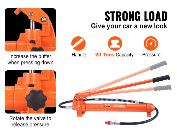 VEVOR 20 ton porta power kit with handle and pressure valve, offering 20 tons capacity for strong loads.