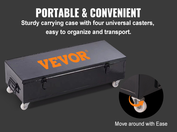 portable and convenient VEVOR 20 ton porta power kit case with four universal casters for easy transport.