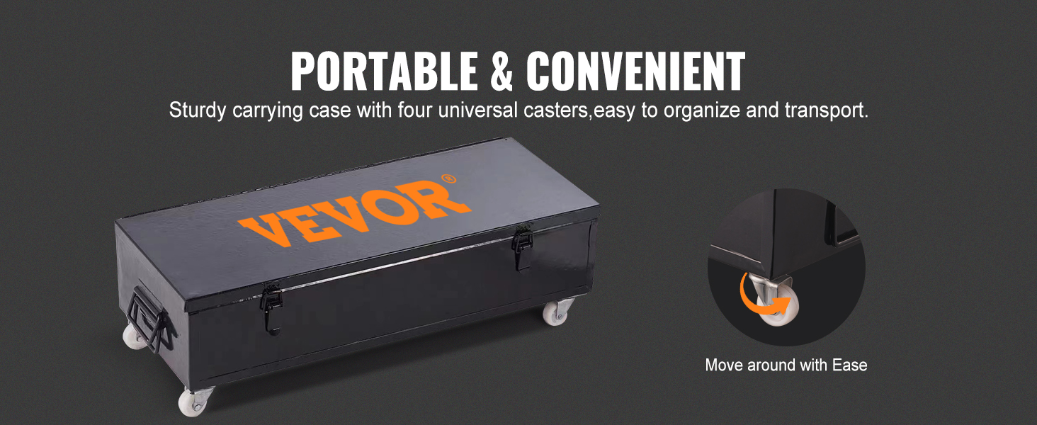 portable and convenient VEVOR 20 ton porta power kit case with four universal casters for easy transport.