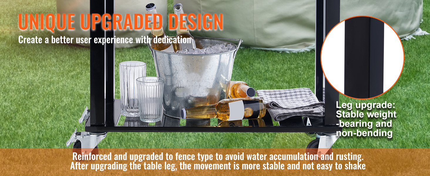 VEVOR rolling ice chest cooler with a reinforced leg design, metal bucket, ice, and beverages on grass.