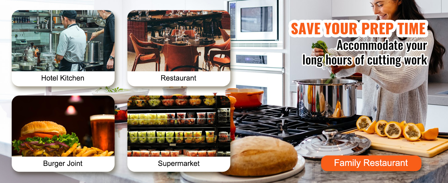 save prep time with the VEVOR tomato slicer, suitable for hotel kitchens, restaurants, burger joints, and supermarkets.