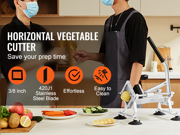 VEVOR vegetable slicer with stainless steel blade, easy to clean, slicing cucumbers and potatoes.