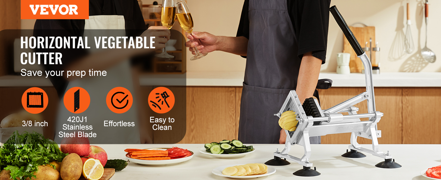 VEVOR vegetable slicer with stainless steel blade, easy to clean, slicing cucumbers and potatoes.