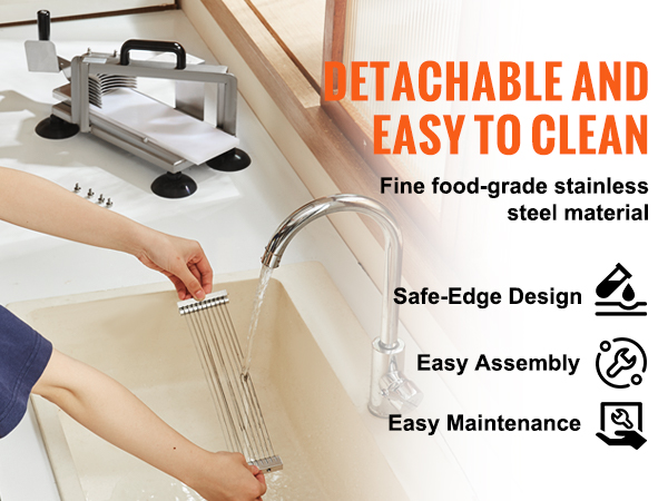 detachable and easy to clean VEVOR tomato slicer with fine food-grade stainless steel material.