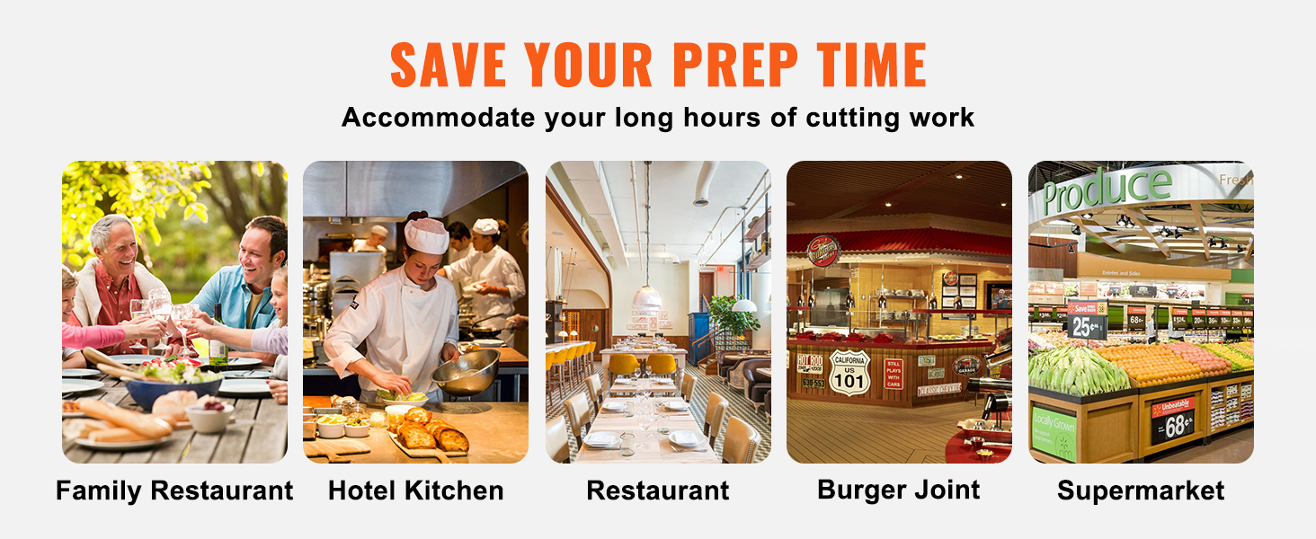 save your prep time with VEVOR tomato slicer for family restaurants, hotel kitchens, restaurants, burger joints, and supermarkets