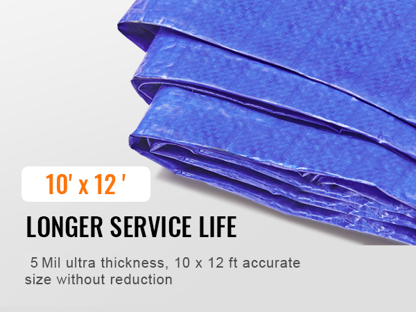 VEVOR waterproof tarp, 5mil thickness, 10x12 ft, longer service life, blue folded tarp.