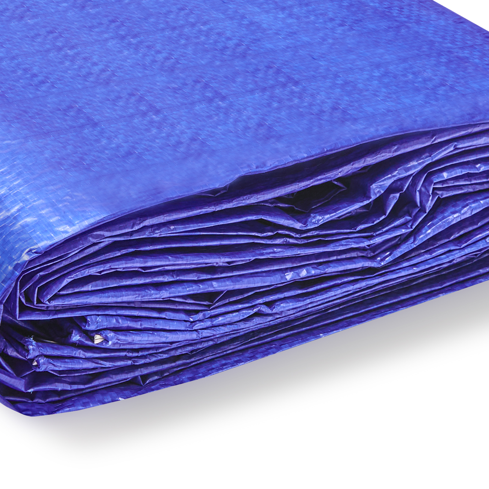 close-up of folded blue VEVOR waterproof tarp displaying textured surface and durable material.