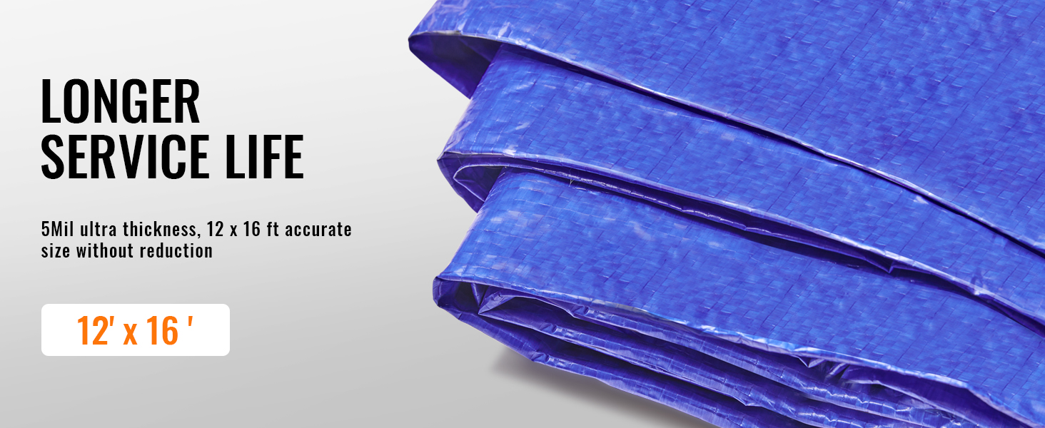 VEVOR waterproof tarp, 12' x 16', 5mil thickness, blue, fold, longer service life.