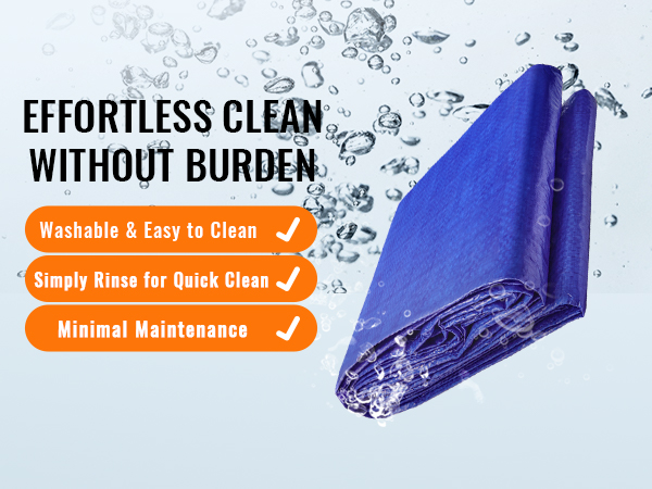 VEVOR waterproof tarp, washable, easy to clean, minimal maintenance, simply rinse for quick clean.
