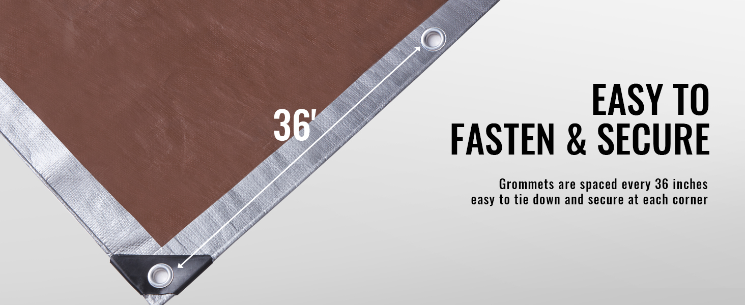 VEVOR waterproof tarp with grommets every 36 inches for easy fastening and securing.