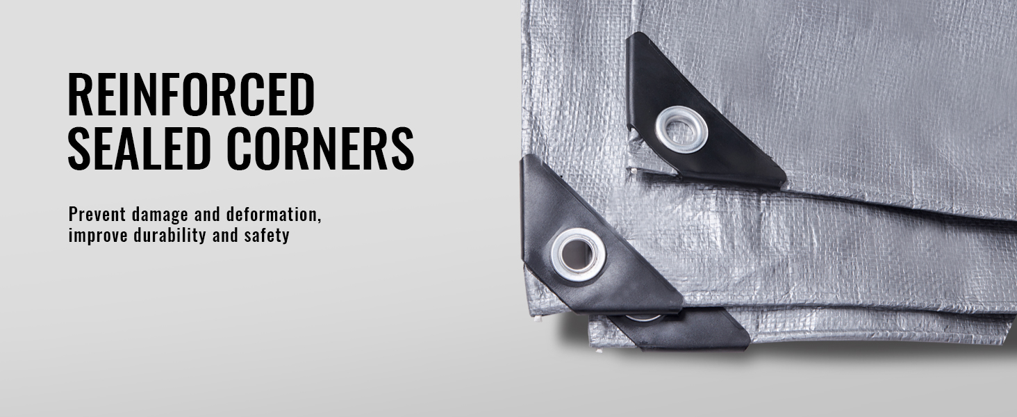 VEVOR waterproof tarp with reinforced sealed corners for enhanced durability and safety.