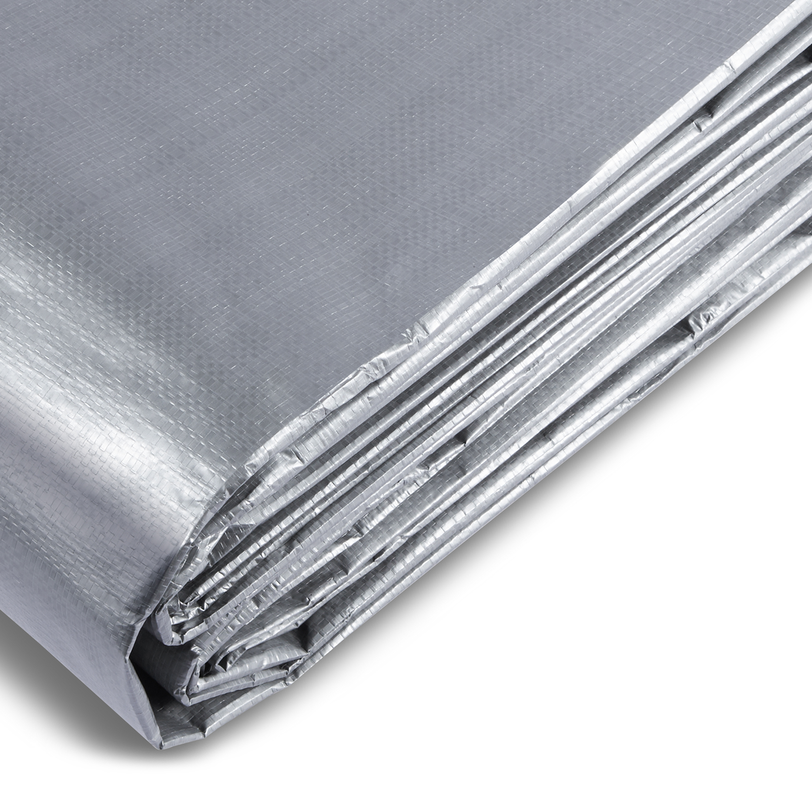 folded VEVOR waterproof tarp in silver shade, showcasing durable, reinforced design.