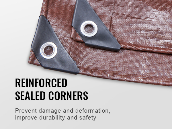 VEVOR waterproof tarp with reinforced sealed corners for increased durability and safety.
