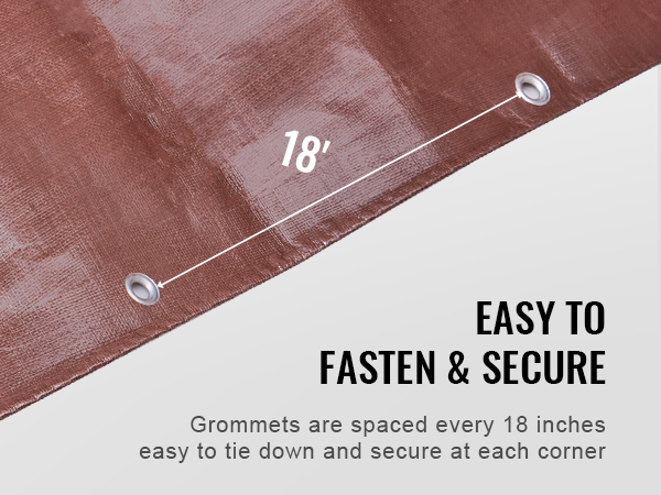 brown VEVOR waterproof tarp with grommets every 18 inches for easy fastening and securing.