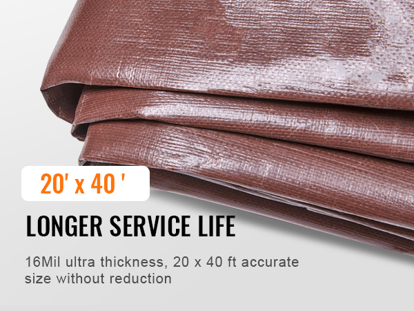 VEVOR extra thick waterproof tarp, 16mil, 20 x 40 ft, ultra thickness, longer service life.