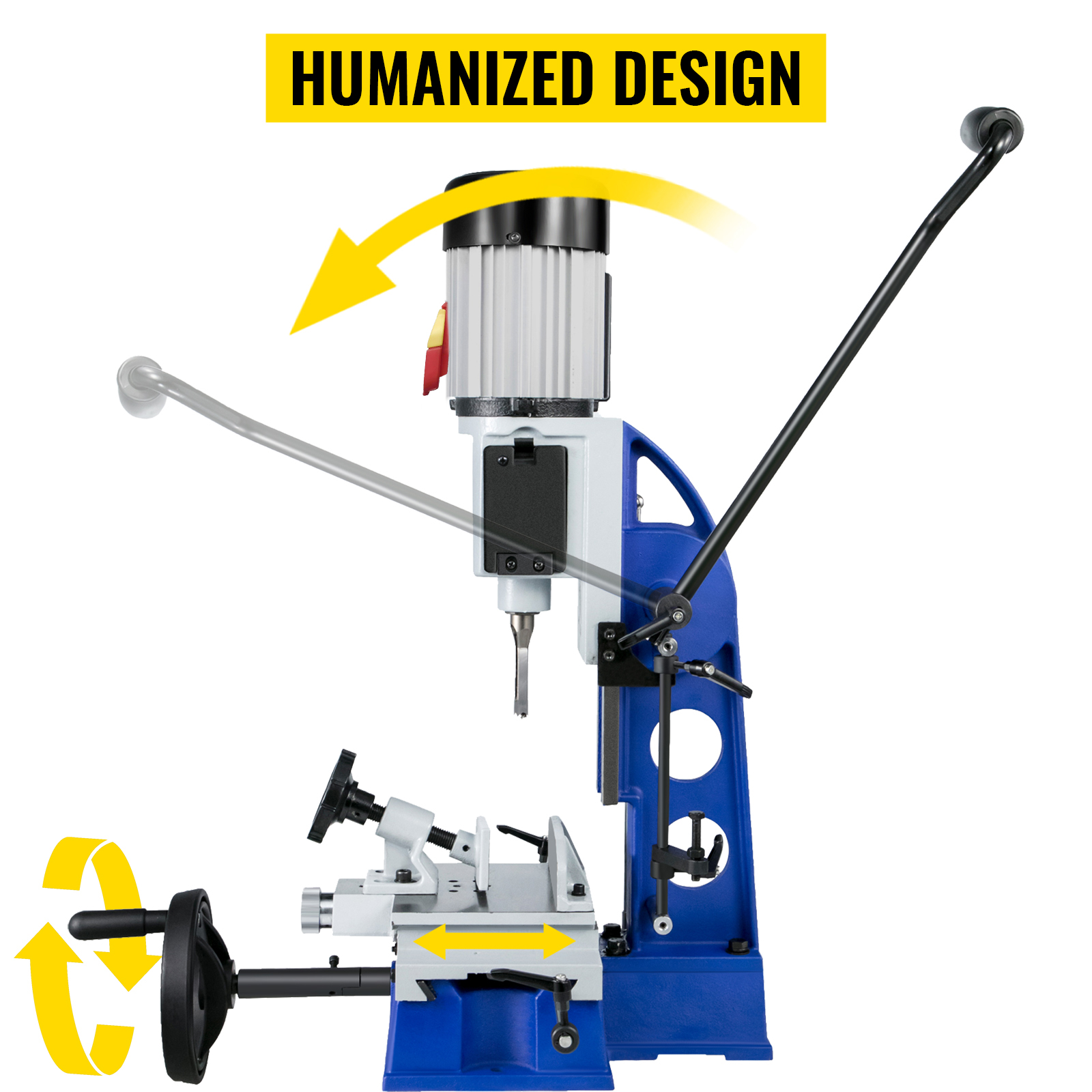 VEVOR woodworking mortise machine with adjustable handle and humanized design.