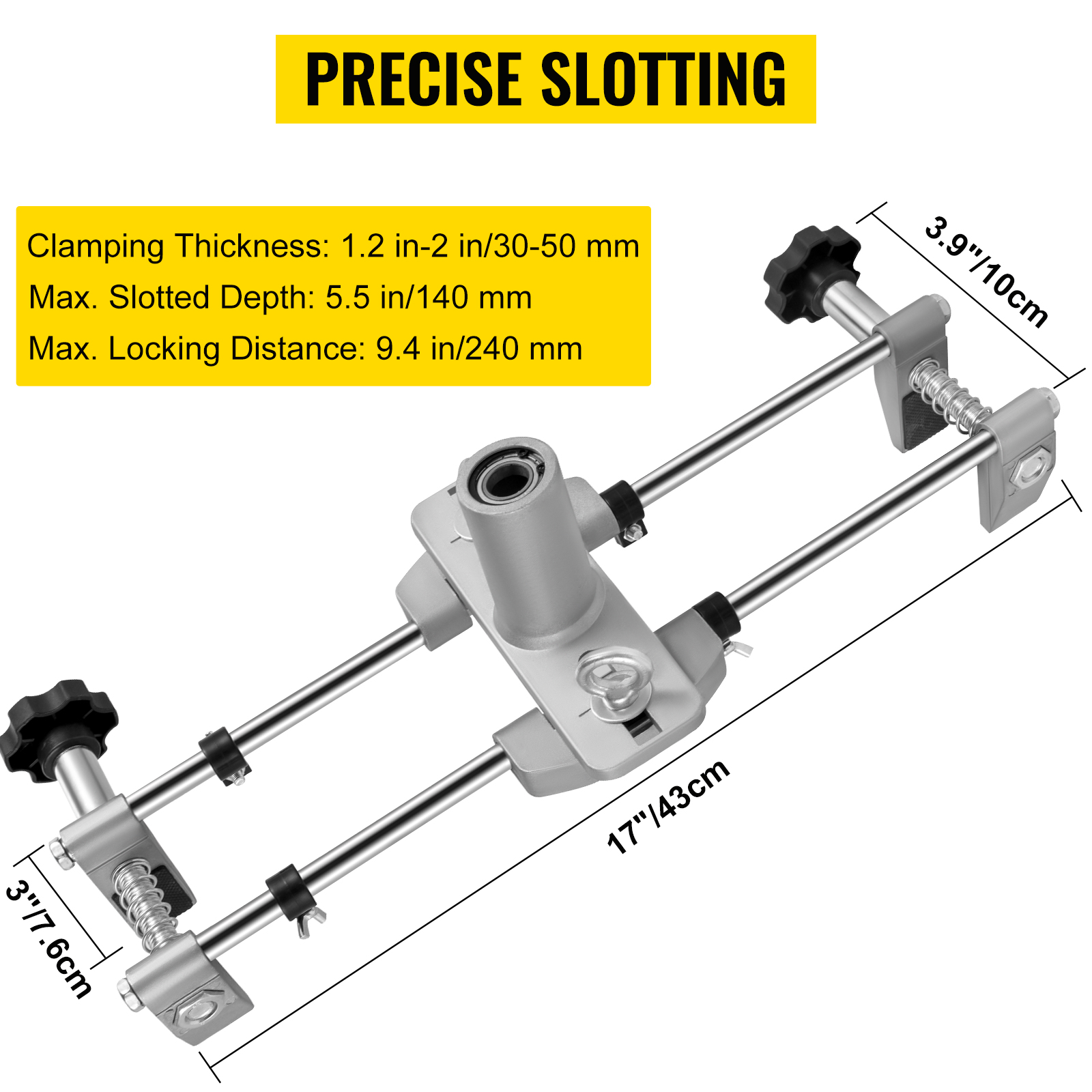VEVOR door lock mortiser kit dimensions and specifications for precise slotting.