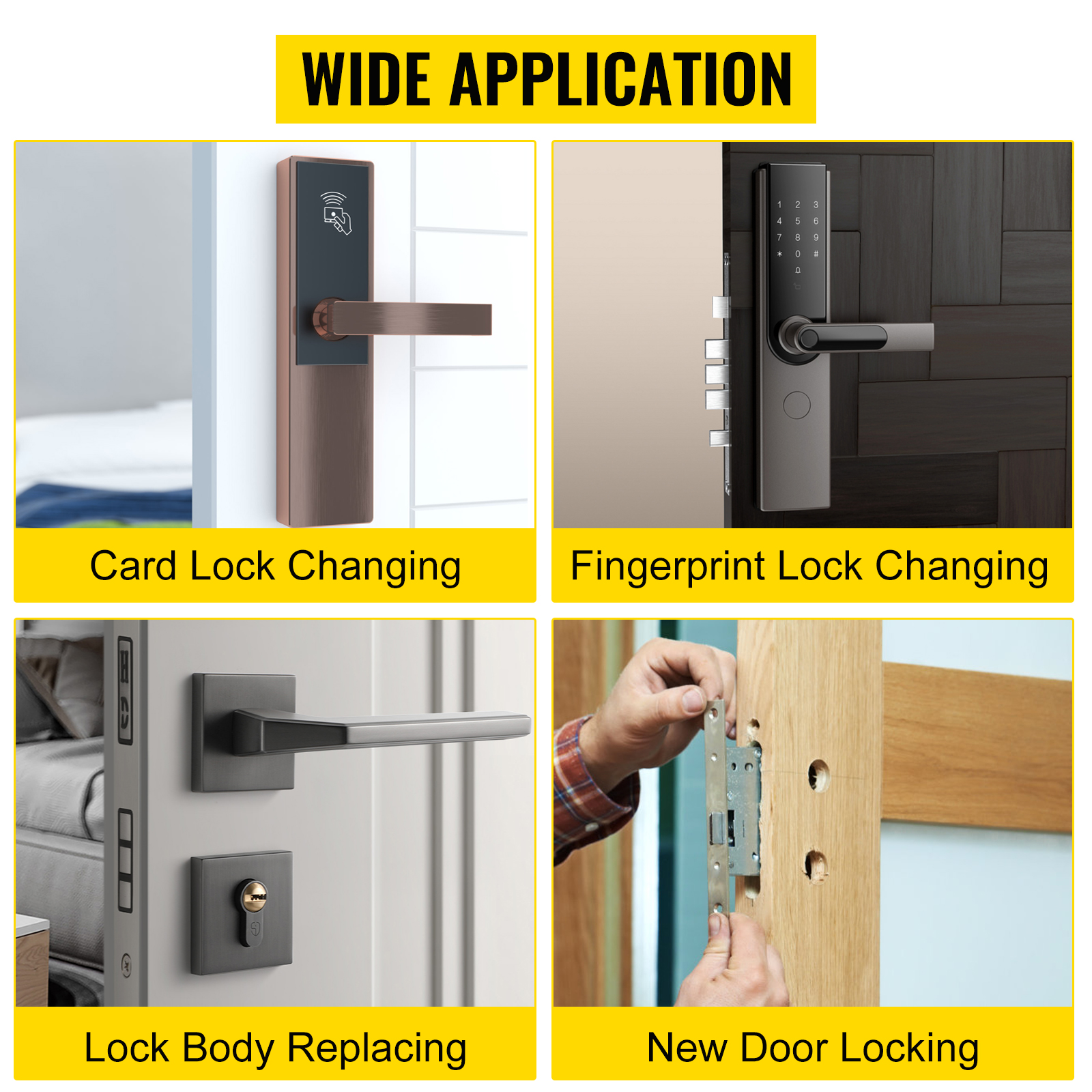 card, fingerprint lock changing, lock body replacing, door locking with VEVOR door lock mortiser kit