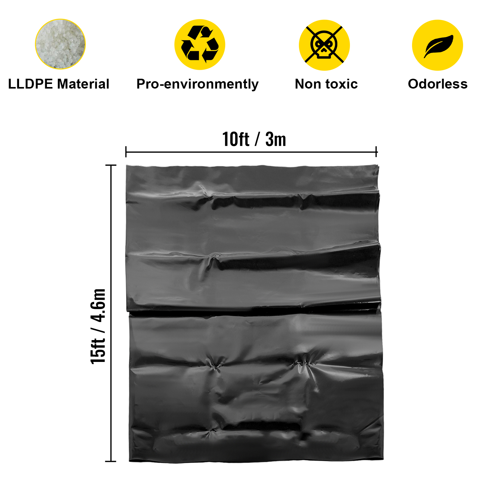 VEVOR pond liner, 10ft x 15ft, lldpe, non-toxic, pro-environment, odorless