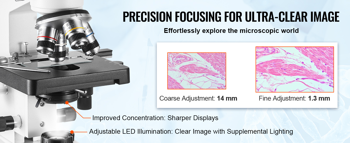 VEVOR binocular compound microscope with adjustable led illumination and precision focusing for clear images.