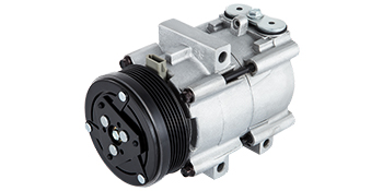 VEVOR ac compressor for ford in silver with black pulley and connection ports.