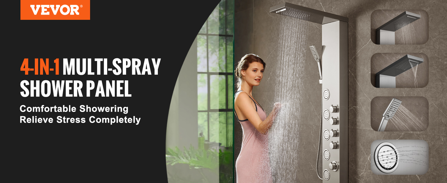 VEVOR 4-in-1 multi-spray shower panel system for comfortable and stress-free showering.