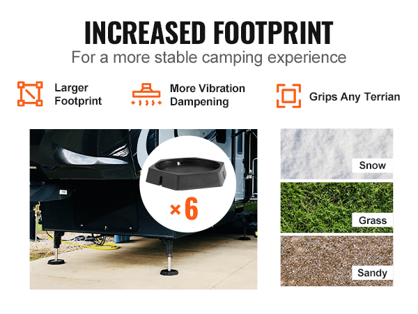 VEVOR rv leveling pads set of 6 enhances stability on snow, grass, and sandy terrains.