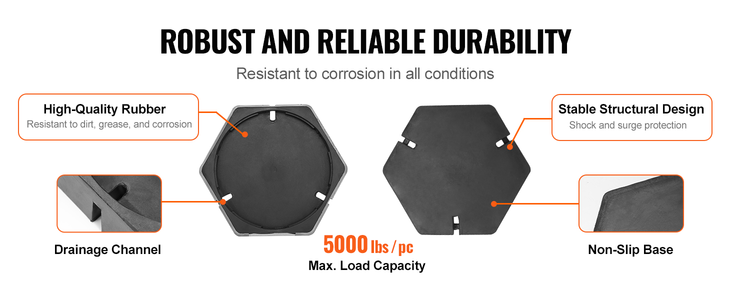 VEVOR rv leveling pads with high-quality rubber, stable design, drainage channel, and non-slip base.