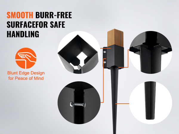 smooth, burr-free VEVOR fence post anchor for safe handling, featuring blunt edge design for peace of mind.