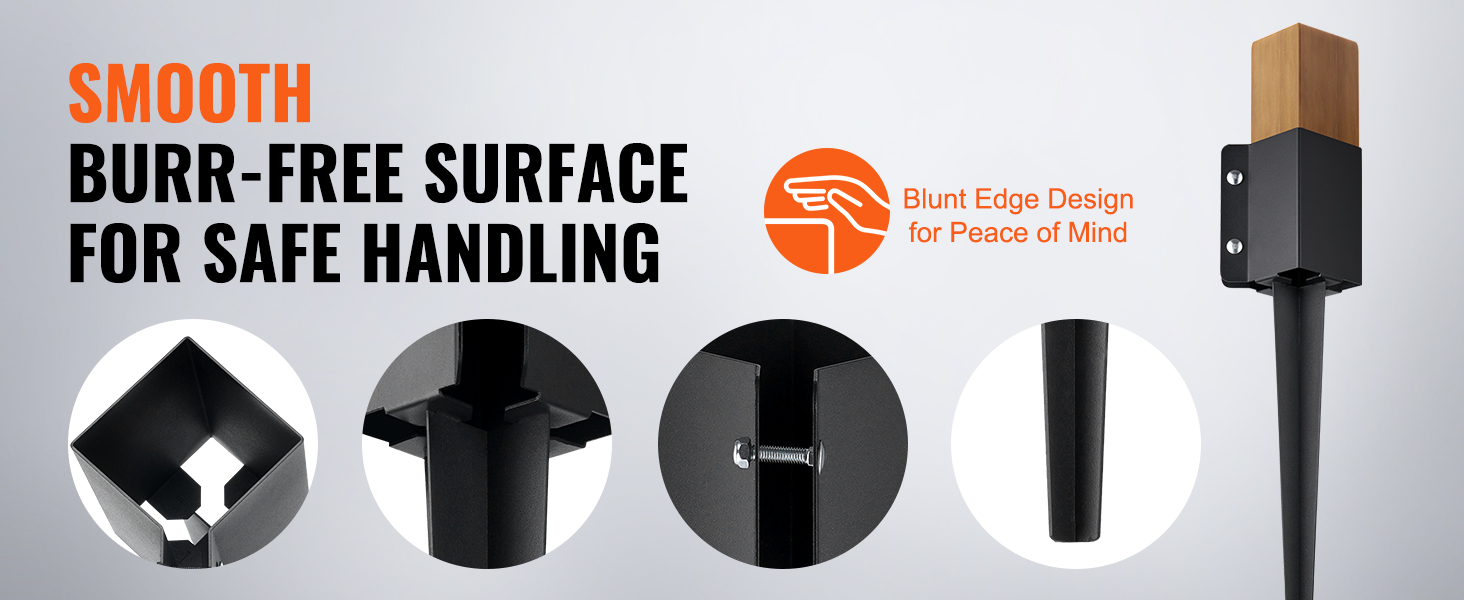 smooth, burr-free VEVOR fence post anchor for safe handling, featuring blunt edge design for peace of mind.