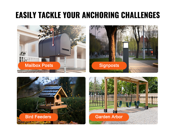 mailbox, signpost, bird feeder, and garden arbor anchored with VEVOR fence post anchor.