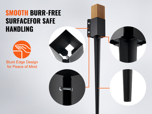 smooth burr-free surface of VEVOR fence post anchor with blunt edge design for safe handling.