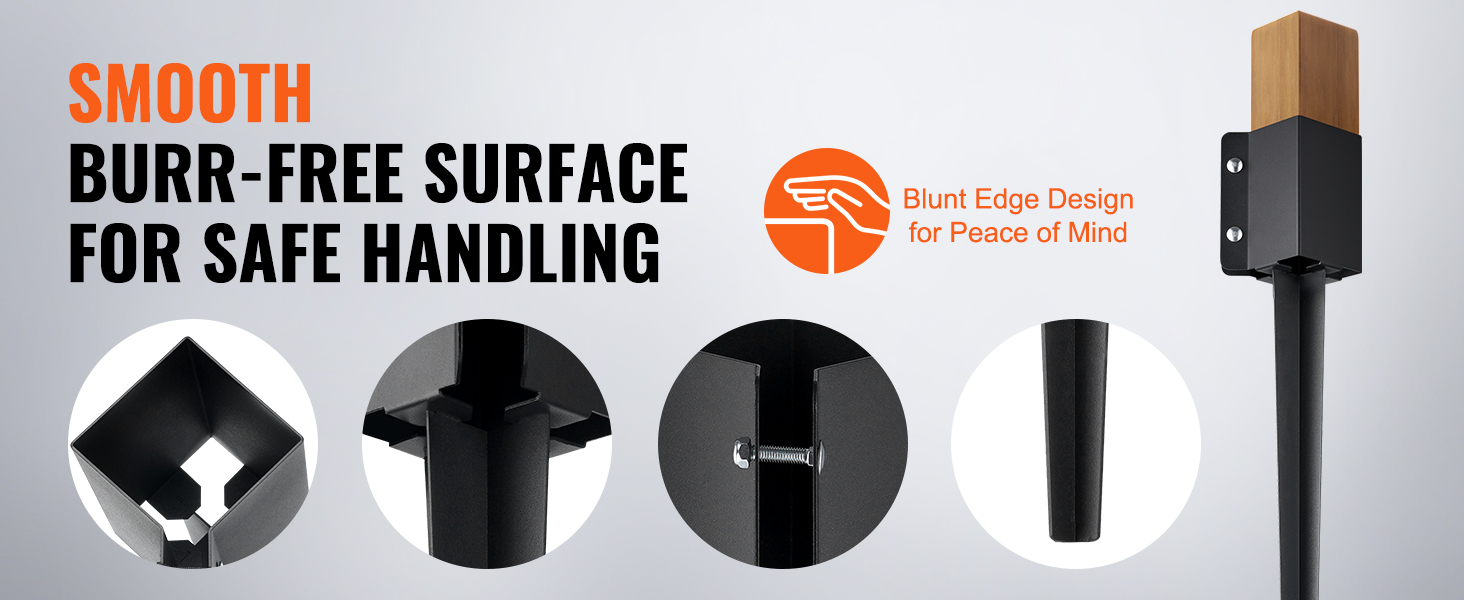 smooth burr-free surface of VEVOR fence post anchor with blunt edge design for safe handling.