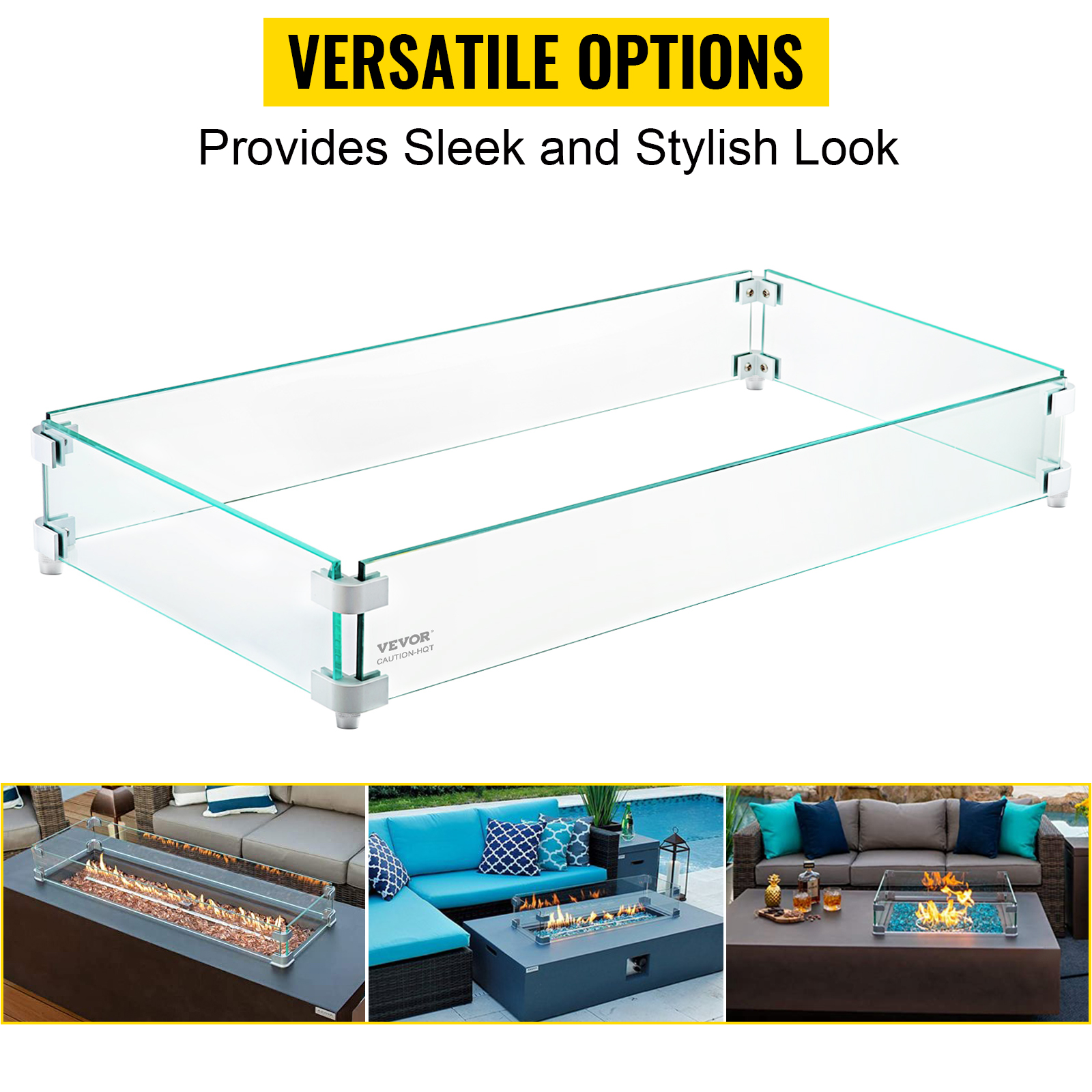 VEVOR fire pit wind guard provides sleek and stylish look, compatible with various setups.