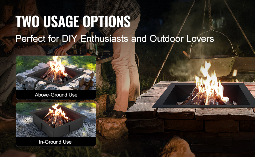 VEVOR fire pit ring with above-ground and in-ground options for diy enthusiasts and outdoor lovers.