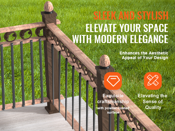 sleek VEVOR staircase metal balusters on a wooden railing, enhancing modern elegance and aesthetic appeal.