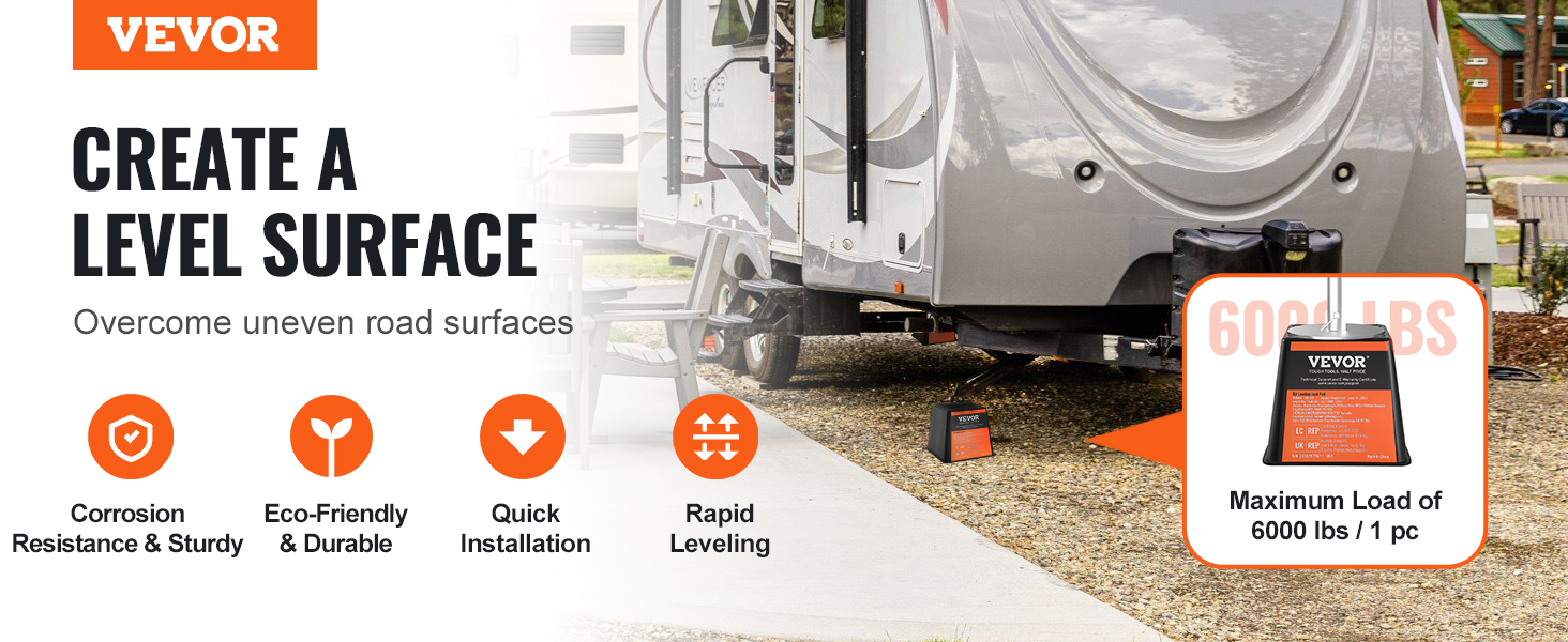 VEVOR trailer jack block ensures a level surface for trailers with a 6000 lbs load capacity.