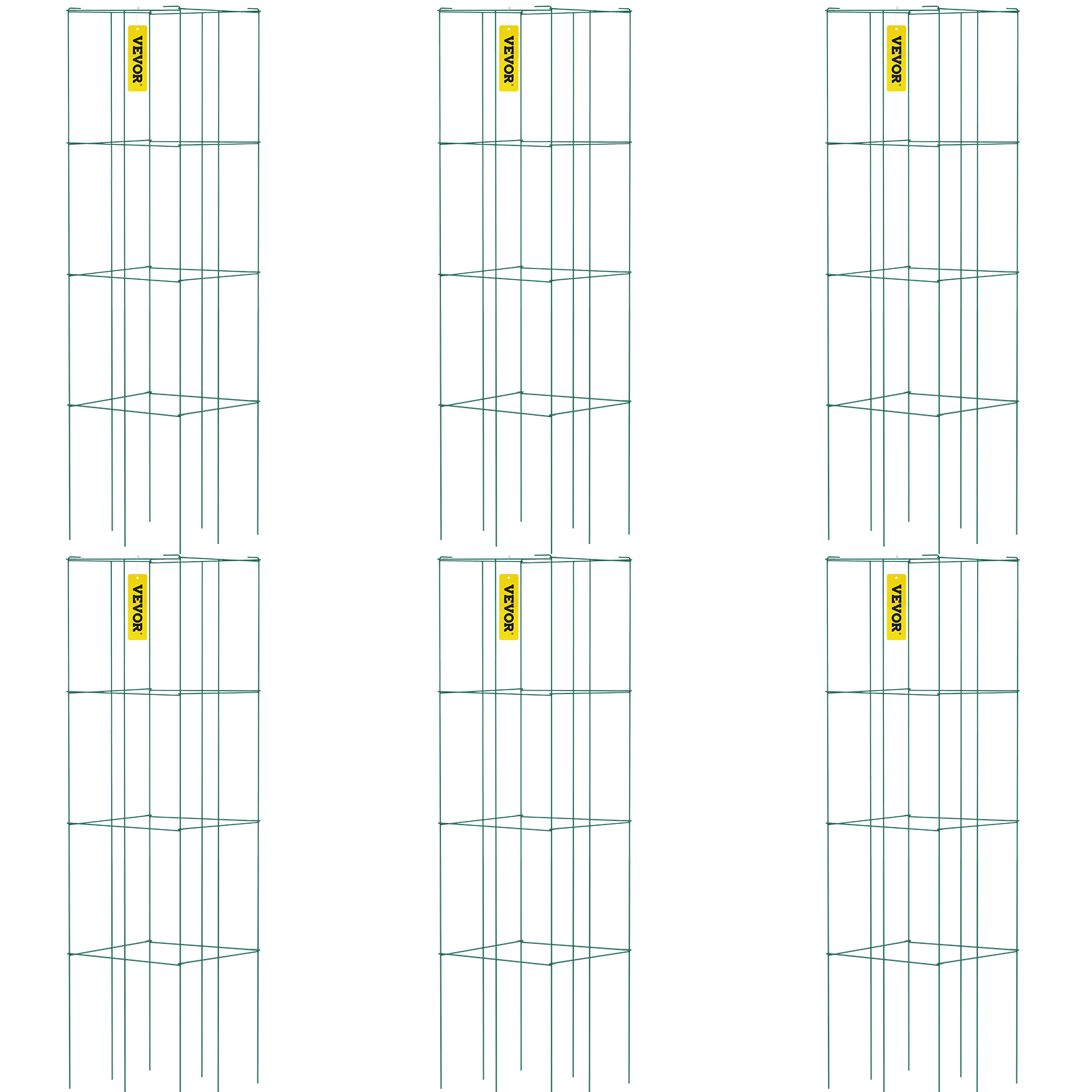 six green VEVOR tomato cages arranged in a 2x3 grid on a white background.