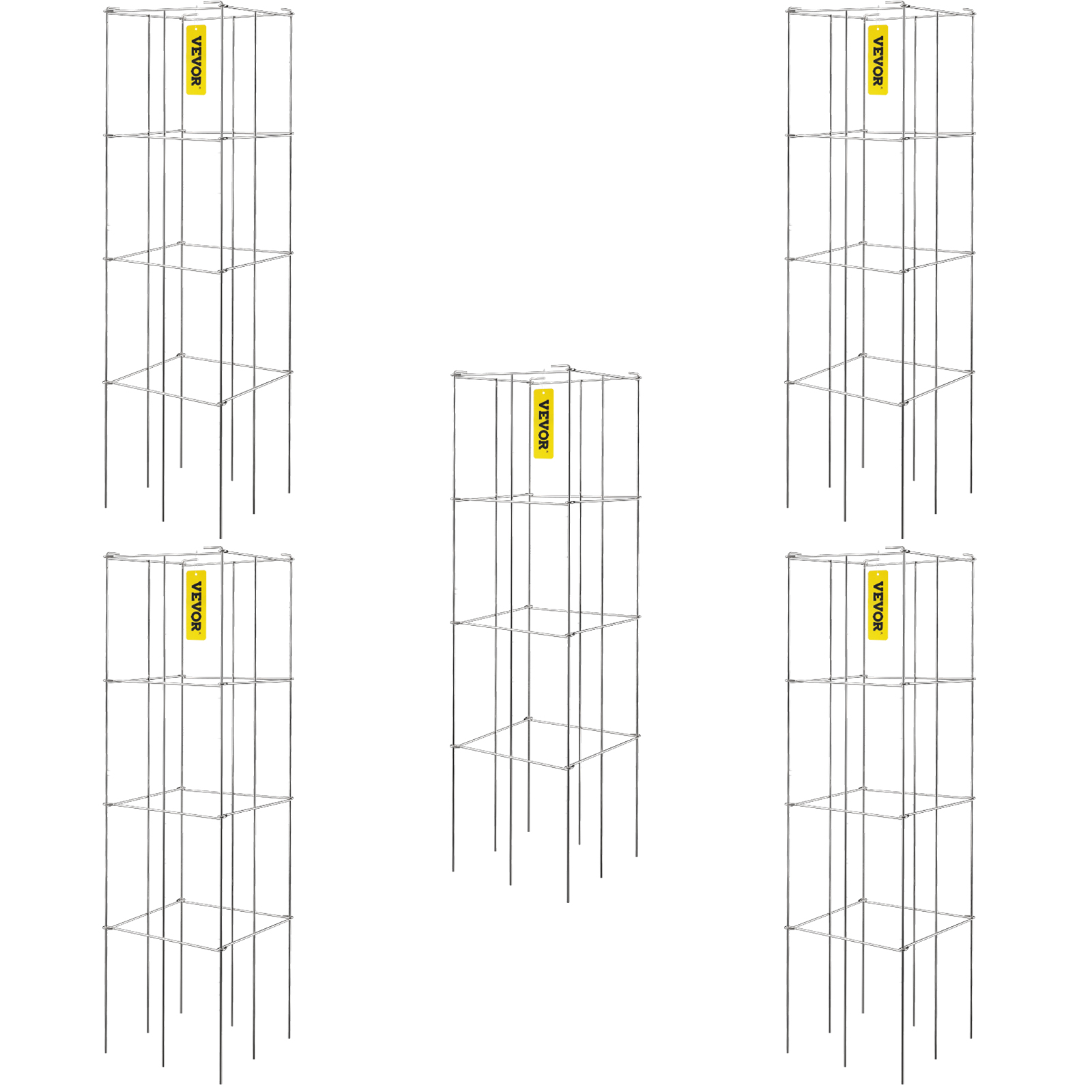 five VEVOR tomato cages arranged in a grid pattern.