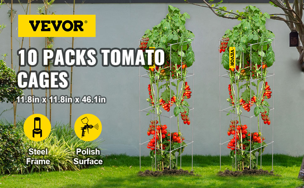VEVOR tomato cages for garden, 10 packs with steel frame, 11.8in x 46.1in.
