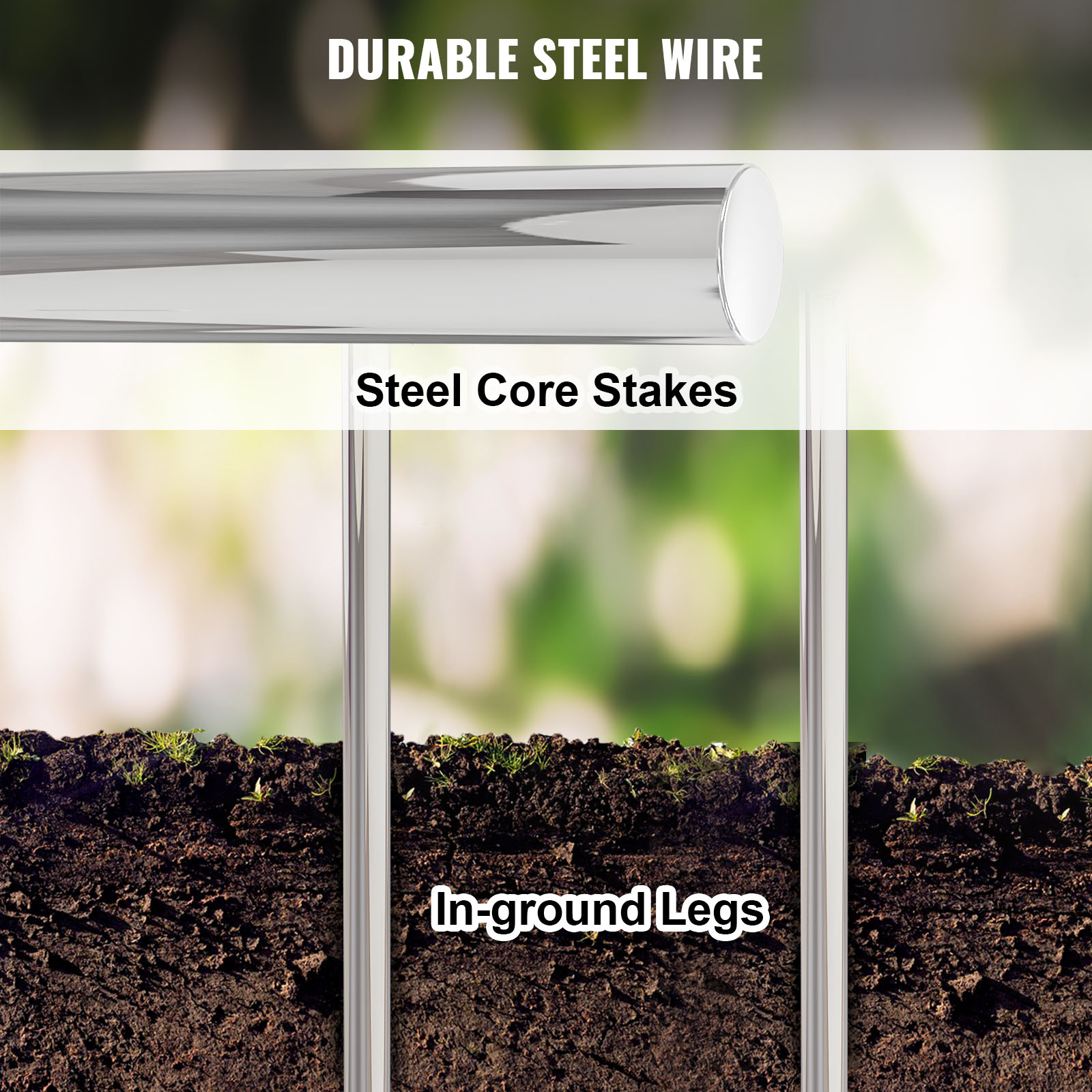durable VEVOR tomato cages with steel core stakes and in-ground legs.