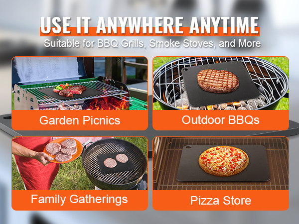 VEVOR pizza steel on bbq grill, smoke stove, and oven for garden picnics, family gatherings, and more.