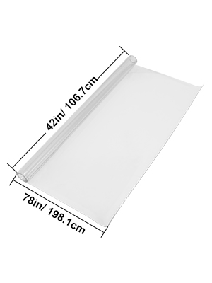 VEVOR clear table protector 42in x 78in, transparent and rolled, with precise measurements.