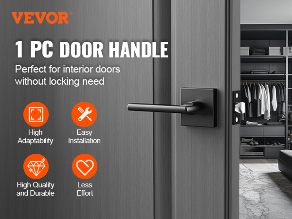 VEVOR passage door handle on a sleek gray interior door, perfect for modern home use with easy installation.