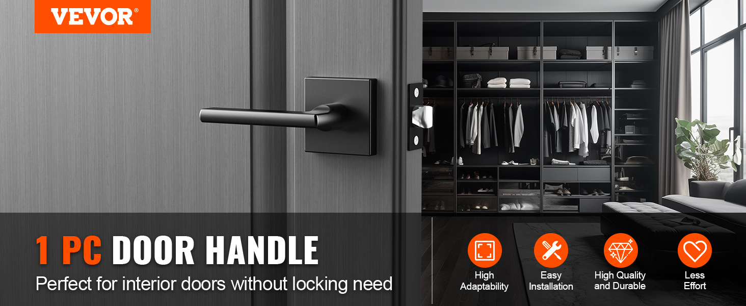 VEVOR passage door handle on a sleek gray interior door, perfect for modern home use with easy installation.