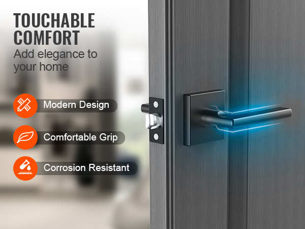 touchable comfort VEVOR passage door handle with modern design, comfortable grip, corrosion resistant.