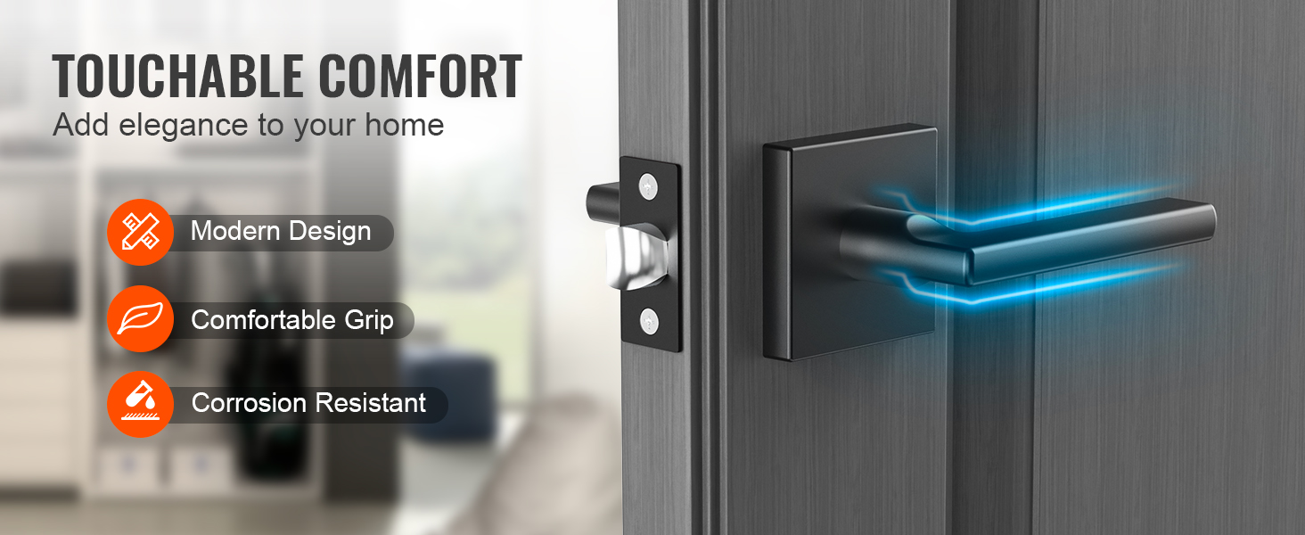 touchable comfort VEVOR passage door handle with modern design, comfortable grip, corrosion resistant.